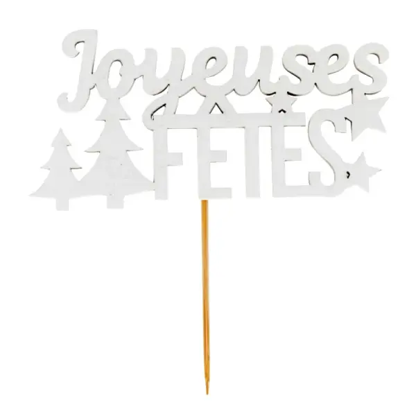 Décors sur pique "Joyeuses Fêtes" blancs (x30)