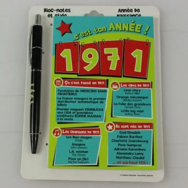 Bloc-notes et Stylo Année de naissance 1971