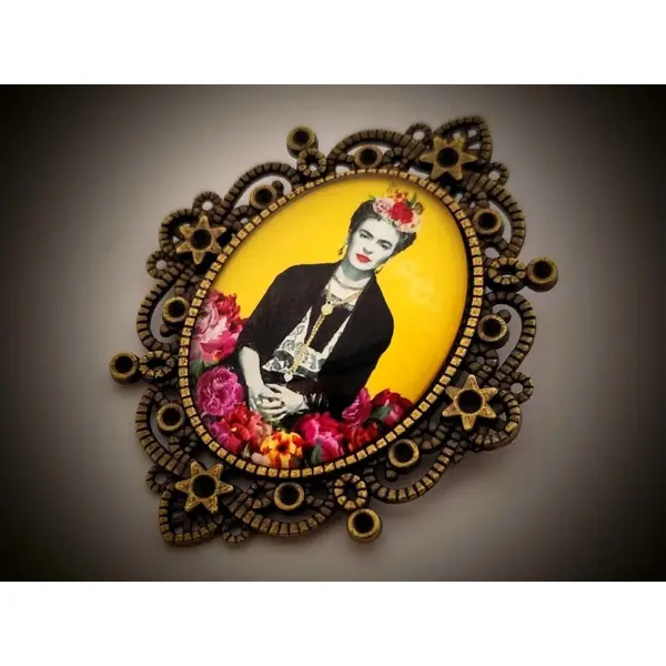 Broche baroque florale esprit frida - portrait muse artistique surréaliste - art à porter.