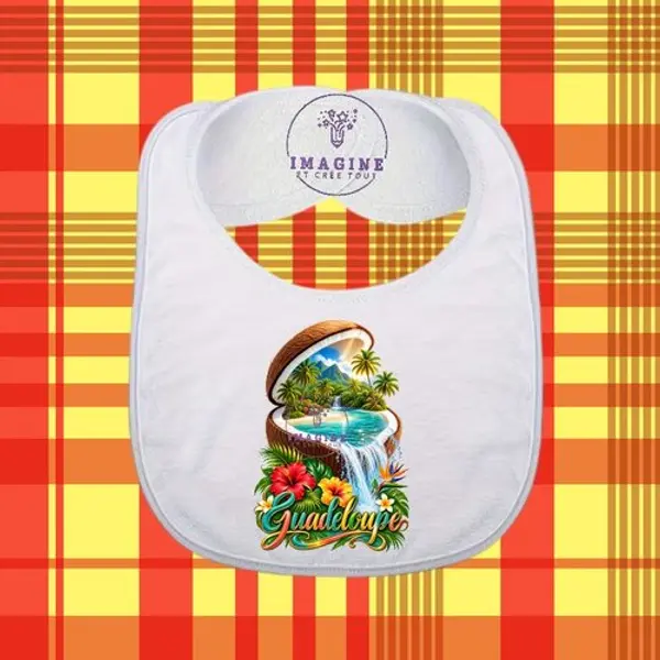 Bavoir - sublimation - impression infusible ink - noix de coco - ile - palmiers - tropique