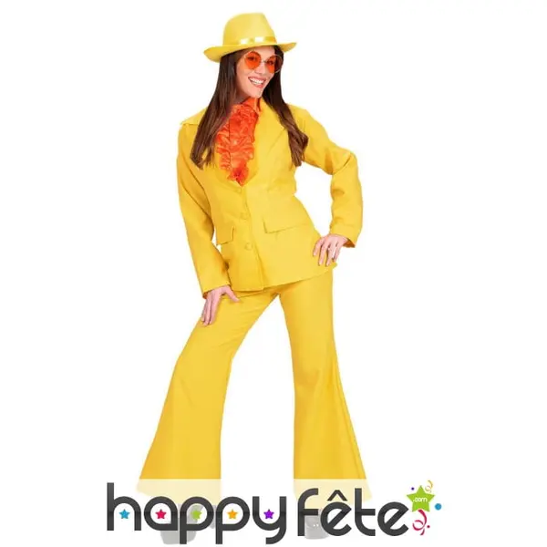 Costume jaune uni années 80 pour femme