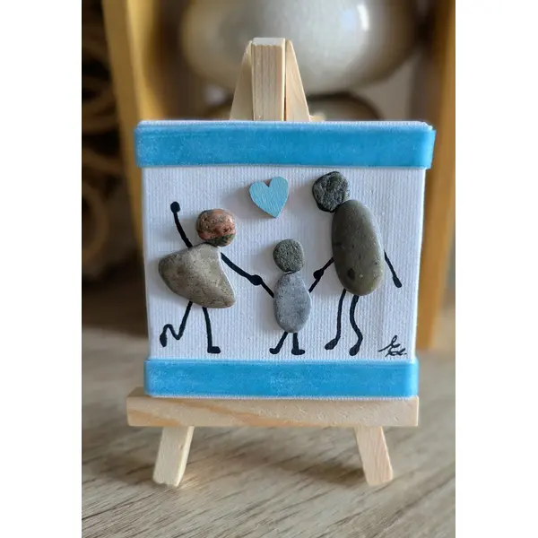 Mini toile sur chevalet en bois famille à trois