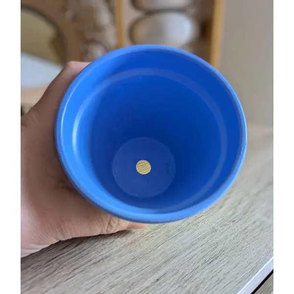 Pot en terre cuite tissé bleu