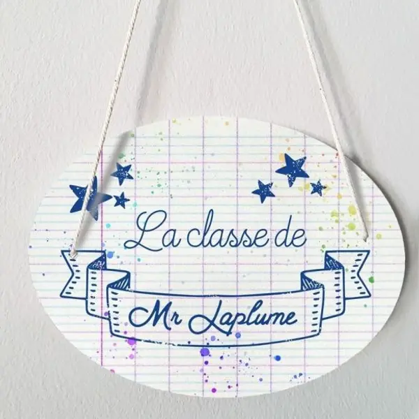 Plaque porte personnalisable - Etoiles bleues - salle de classe