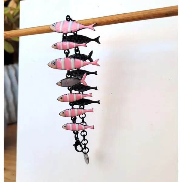 Un bracelet vintage lol avec breloques poissons en émail, pour maman ... : "sardines de cocagne"