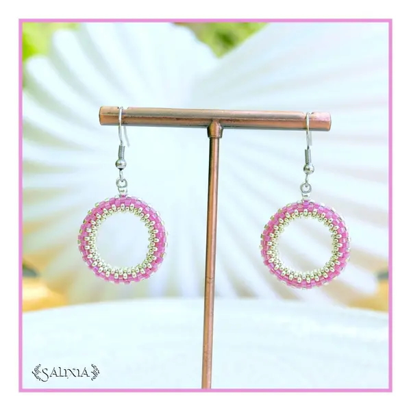 Boucles d'oreilles anneaux tissés à l'aiguille perles de verre japonaises crochets ou dormeuses acier inoxydable (#bo995)