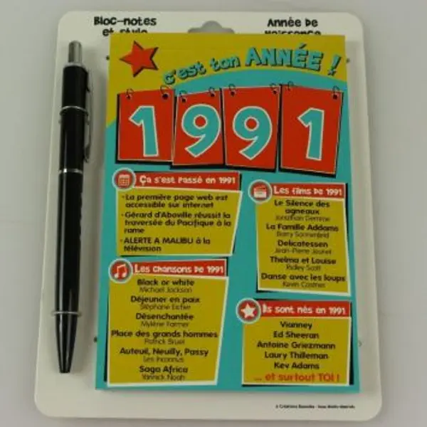 Bloc-notes et Stylo Année de naissance 1971