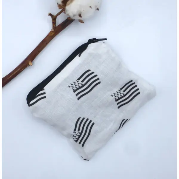 Porte monnaie à poche, bretagne, drapeau breton, noir, blanc, argenté, en coton et simili cuir