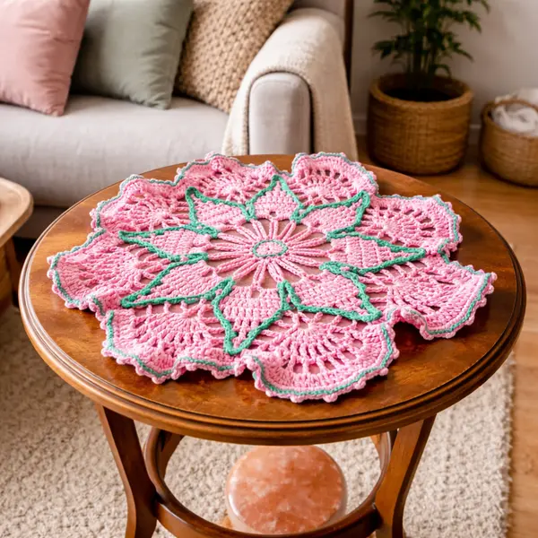 Napperon bohème au crochet " cœur de sakura "