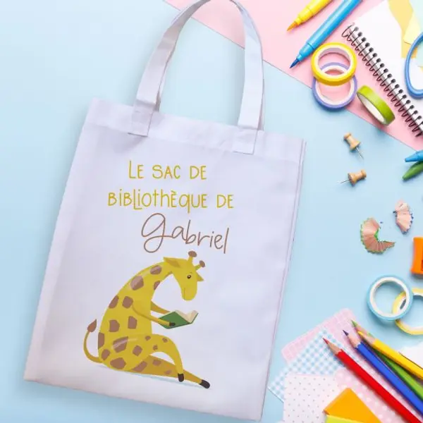 Tote bag sac de bibliothèque Girafe