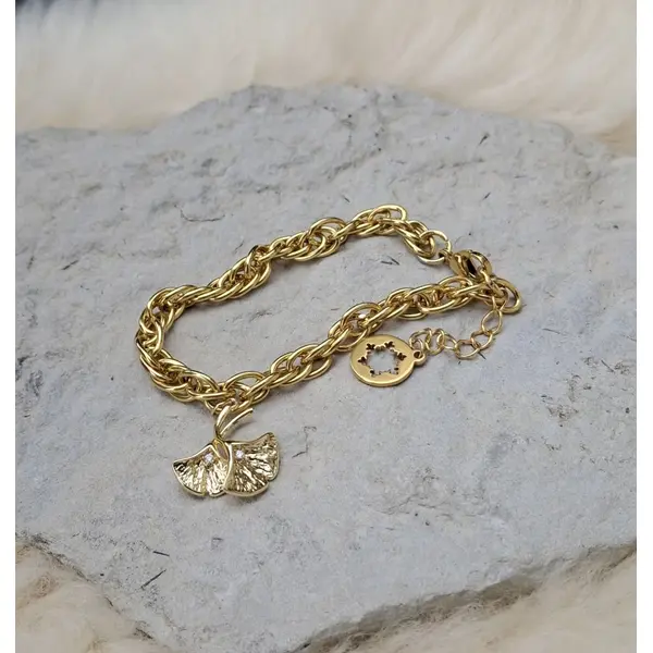 Bracelet chaîne ginkgo doré