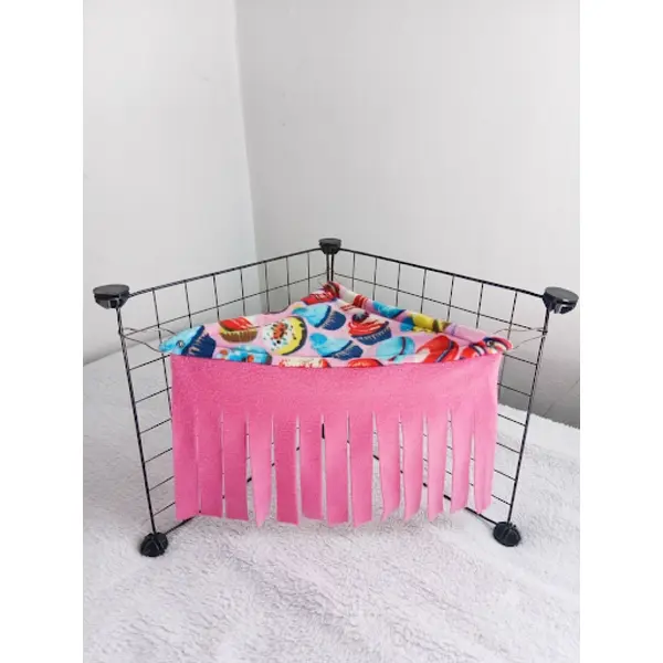 Hamac d'angle avec rideau franges pour cochon d'inde — cachette cage fait main