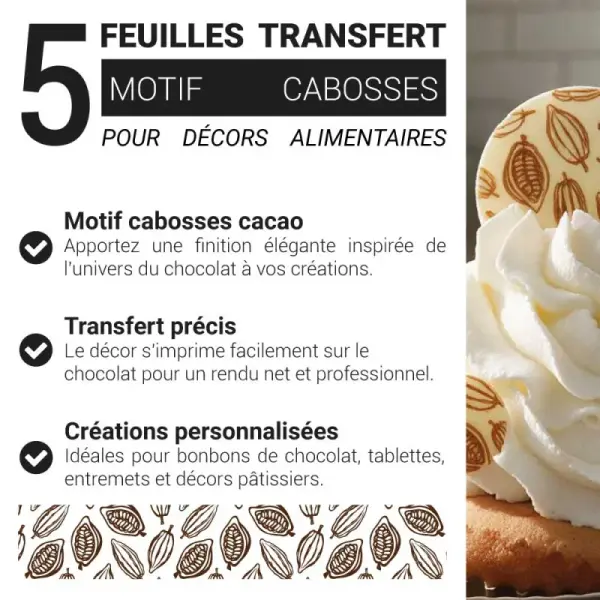 Feuilles transfert cabosses de cacao (x5)