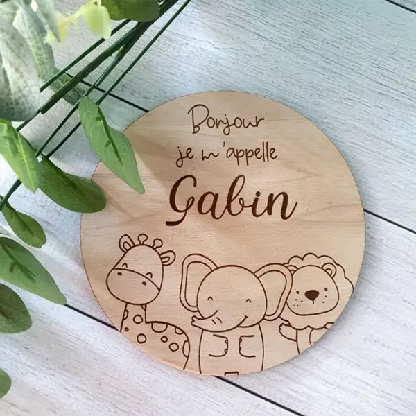 Plaque en bois bois gravée Annonce de naissance personnalisée Animaux