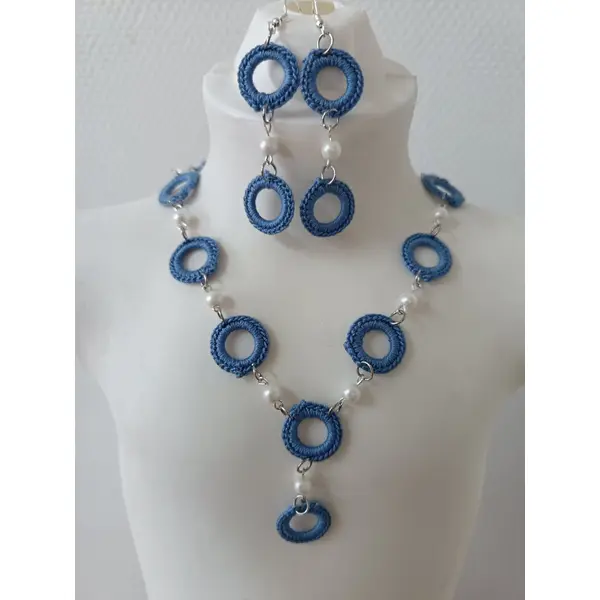 Ensembles de bijoux crochet et perles fait main, collier et boucles d'oreilles, parure élégance chic, idée cadeau