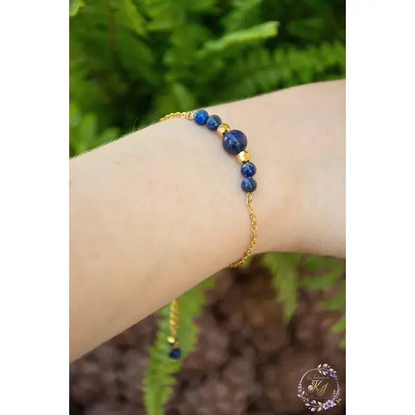 Bracelet "bleu céleste" code : destock50 acier inox et lapis lazuli 14,5 cm bijoux femme assembler mains (a520)