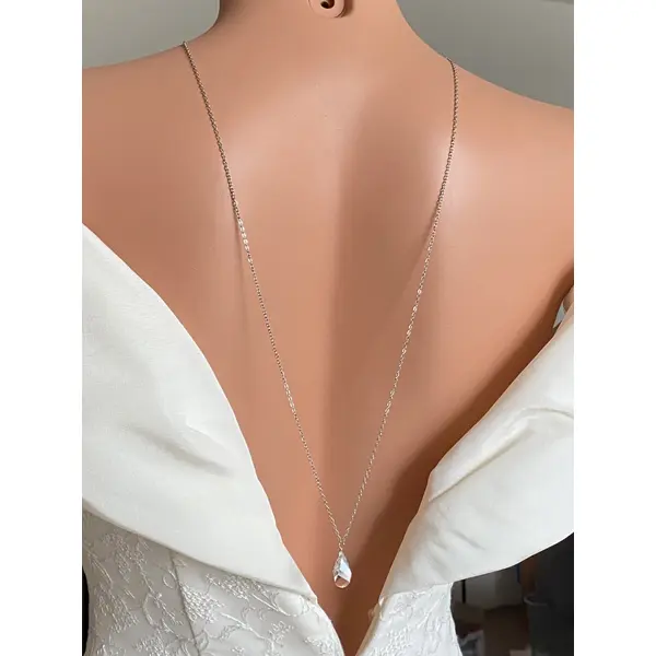 Collier de dos mariage en cristal – bijou dos nu élégant pour mariée- goutte de lumière