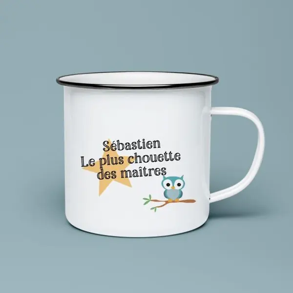 Tasse émaillée personnalisable Chouette maître