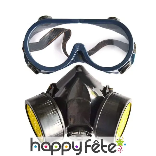 Faux masque à gaz avec lunettes, pour adulte