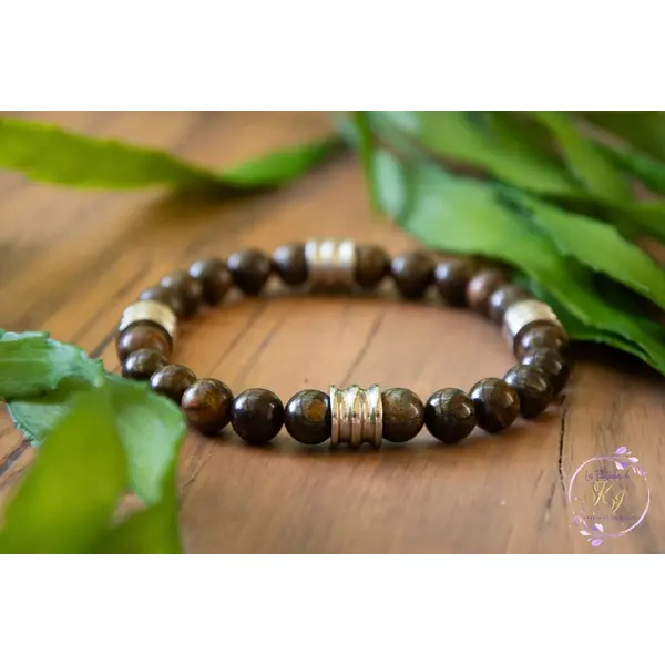 Bracelet "nova" code : destock50 acier 316l et bronzite 20 cm bijoux homme assembler mains (a154)