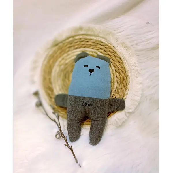 Doudou ourson gris et bleu/ avec défaut
