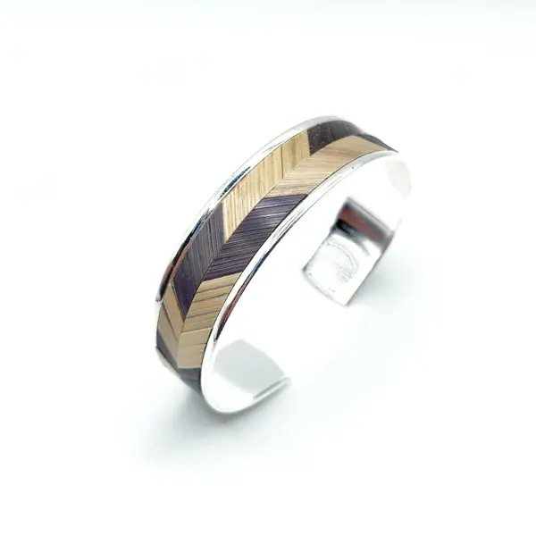 Bracelet en marqueterie de paille de seigle de bourgogne - bijou unique argent - cadeau original