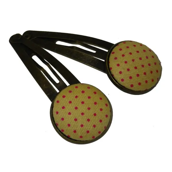 Lot de 2 barrettes bronze de couleur jaune à pois roses