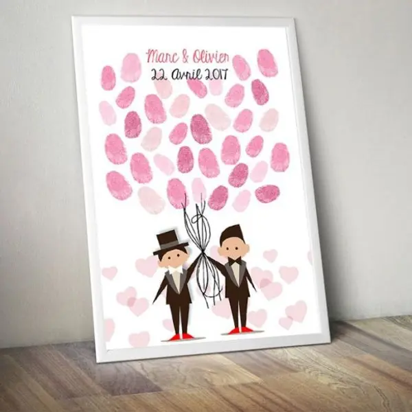 Affiche à empreintes pour mariage de 2 hommes - Mariage gay | Version digitale