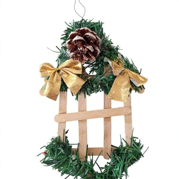Suspension de noël traîneau en bois - fait main - décoration sapin naturel & doré