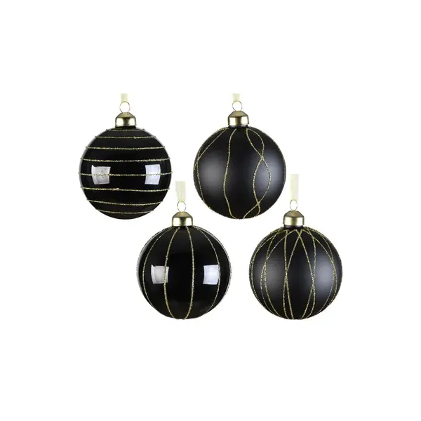 Lot de 4 boules en verre noir et or