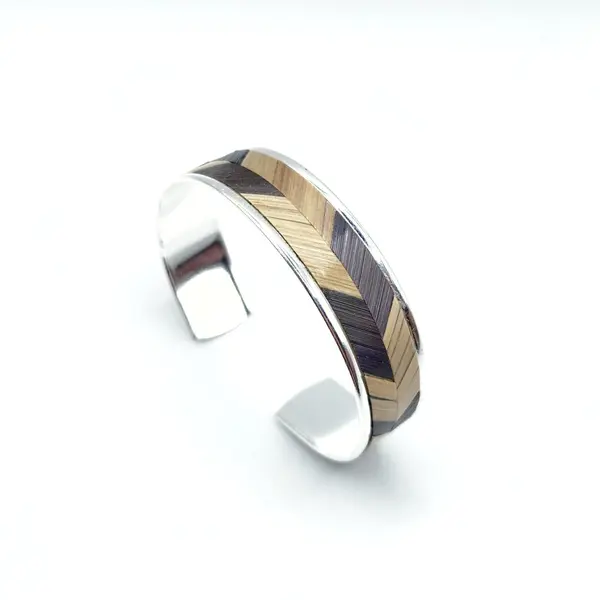 Bracelet en marqueterie de paille de seigle de bourgogne - bijou unique argent - cadeau original