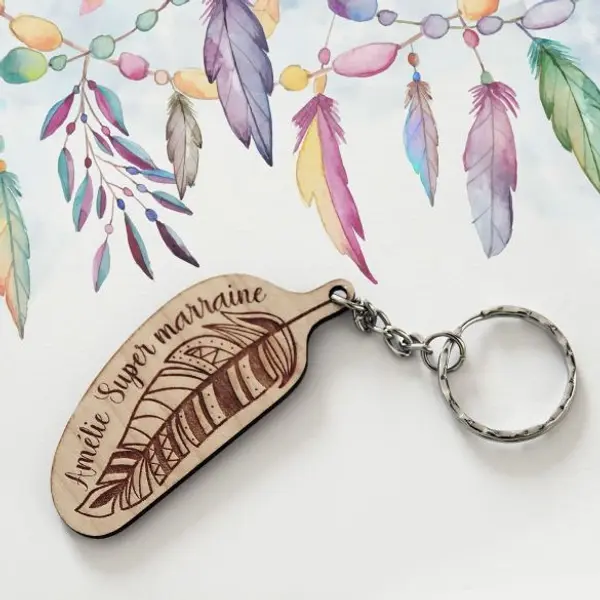 Porte clé personnalisable en bois "Plume"