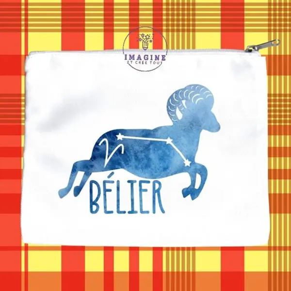 Trousse l - maquillage - sublimation - impression infusible ink - astrologie - signe du bélier - constellations - galaxie