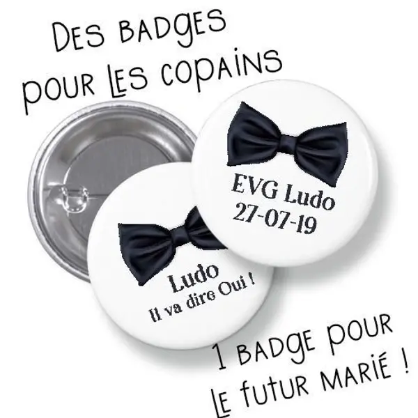 Badges EVG rond grand format en métal - modèle Noeud papillon