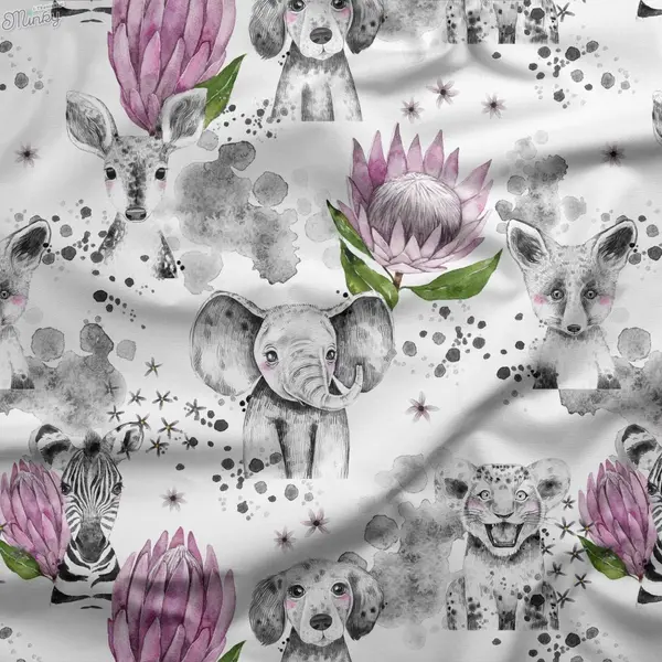 Abat-jour enfant fleurs roses & animaux – déco chambre bébé, tigre, renard, bohème, romantique, cadeau fille