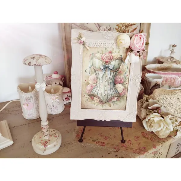Tableau shabby " corset raffiné " création - au grenier cosy -
