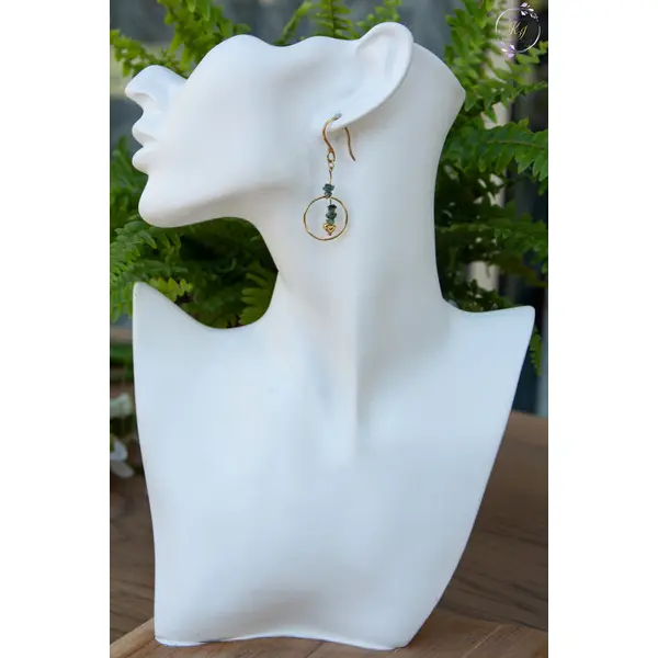 Boucles d'oreilles "émeraude brésil" code : destock50 acier inox et émeraude 53 mm bijoux femme assembler mains (a544)
