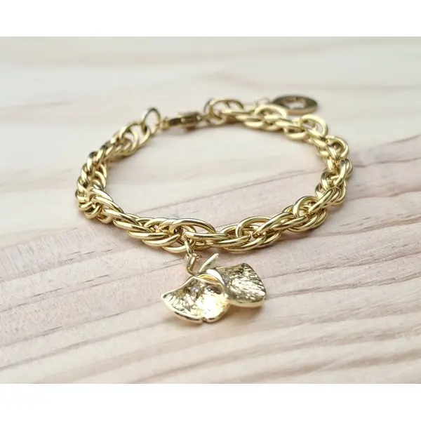 Bracelet chaîne ginkgo doré