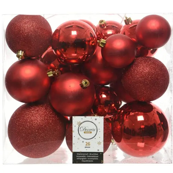 26 Boules de Noël classiques rouges plastique