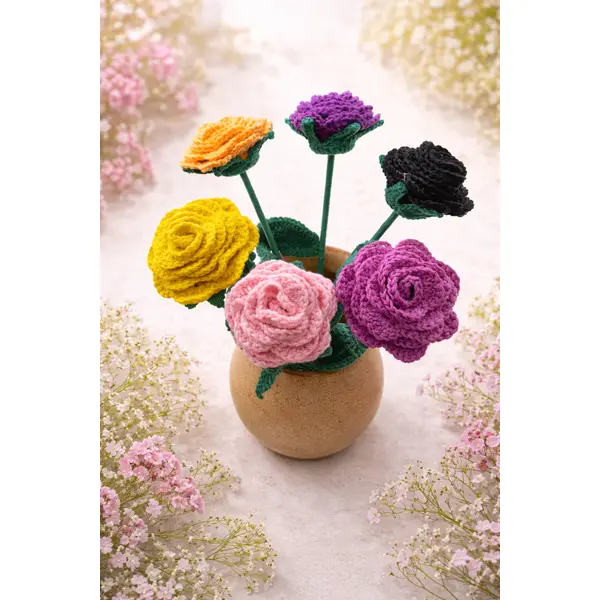 Rose crochetée en coton oeko-tex – fleur éternelle faite main – plusieurs coloris au choix