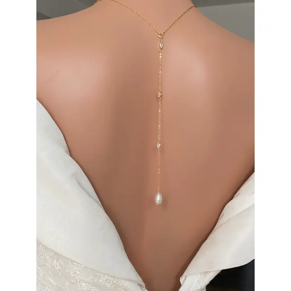 Collier de dos mariage perles d'eau – bijou de mariée élégant -salto de agua