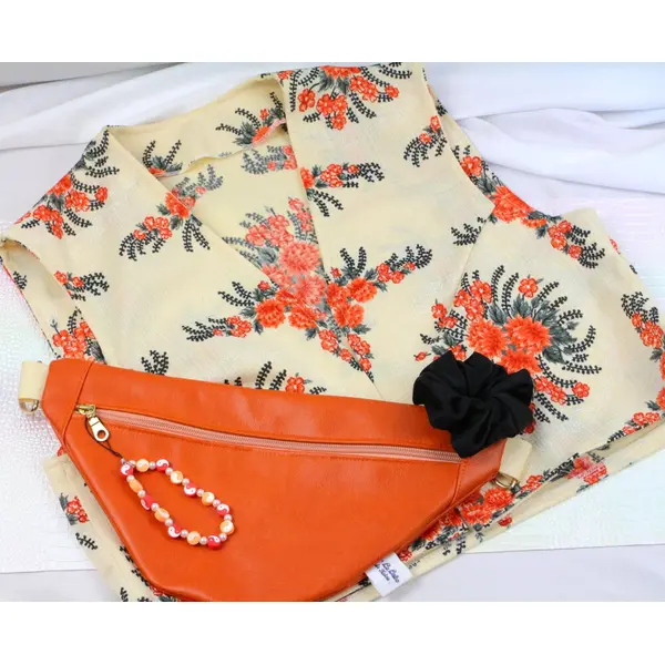 Gilet court sans manches floral orange
