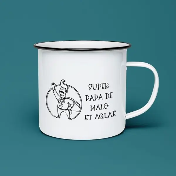 Tasse émaillée Super papa | Idée cadeau fête des pères