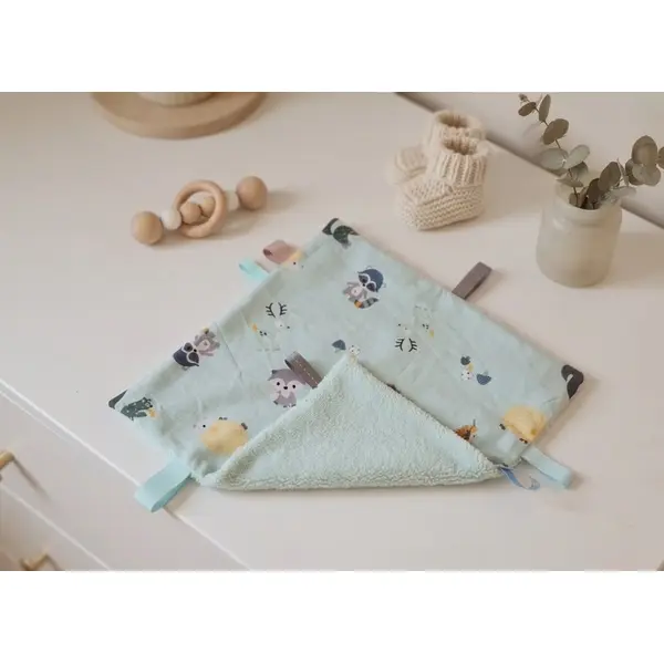 Doudou plat carré coton motifs animaux