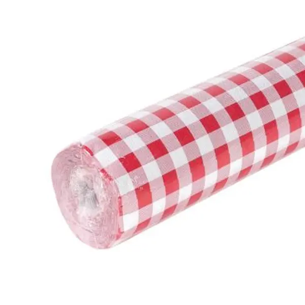 Rouleau de Nappe Damassé - Vichy Rouge - 50 Mètres
