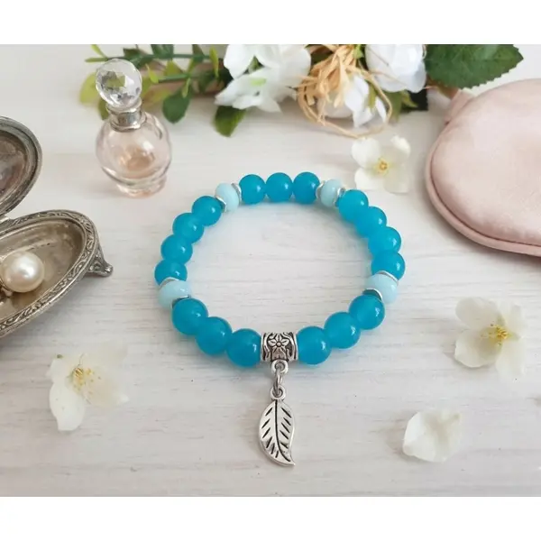 Bracelet fil élastique perles en verre imitation jade