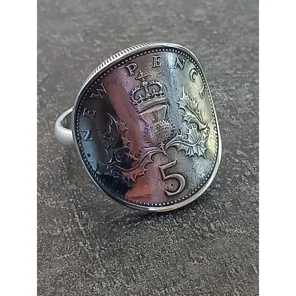 Bague pièce de monnaie 5 pence angleterre