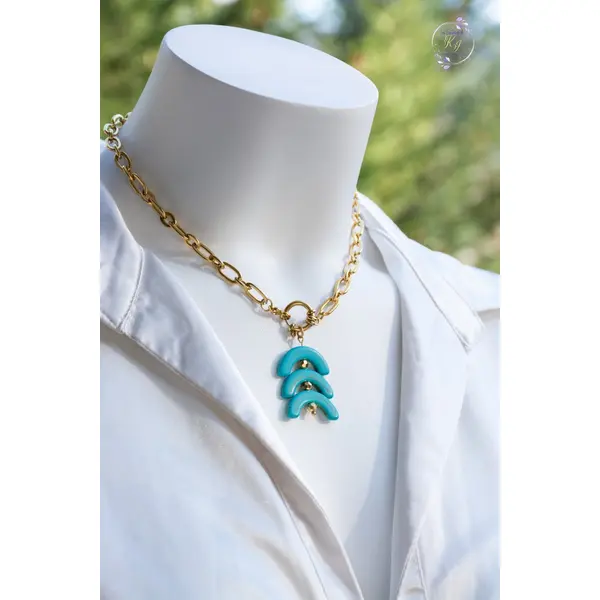 Collier "latania" code : destock50 acier inox et howlite 42 cm bijoux femme assembler mains (a588)