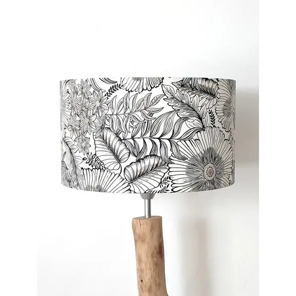 Abat-jour fleurs noir blanc doré – suspension chic, déco art déco, végétale & élégante