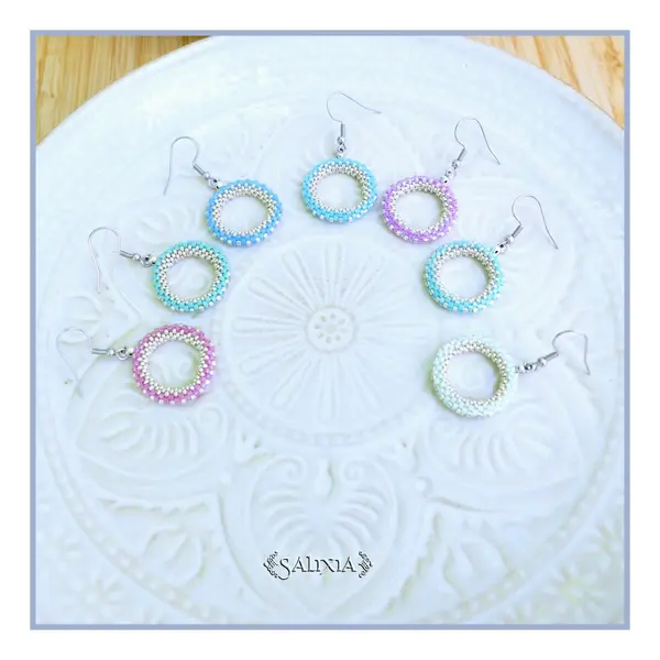 Boucles d'oreilles anneaux tissés à l'aiguille perles de verre japonaises crochets ou dormeuses acier inoxydable (#bo996)